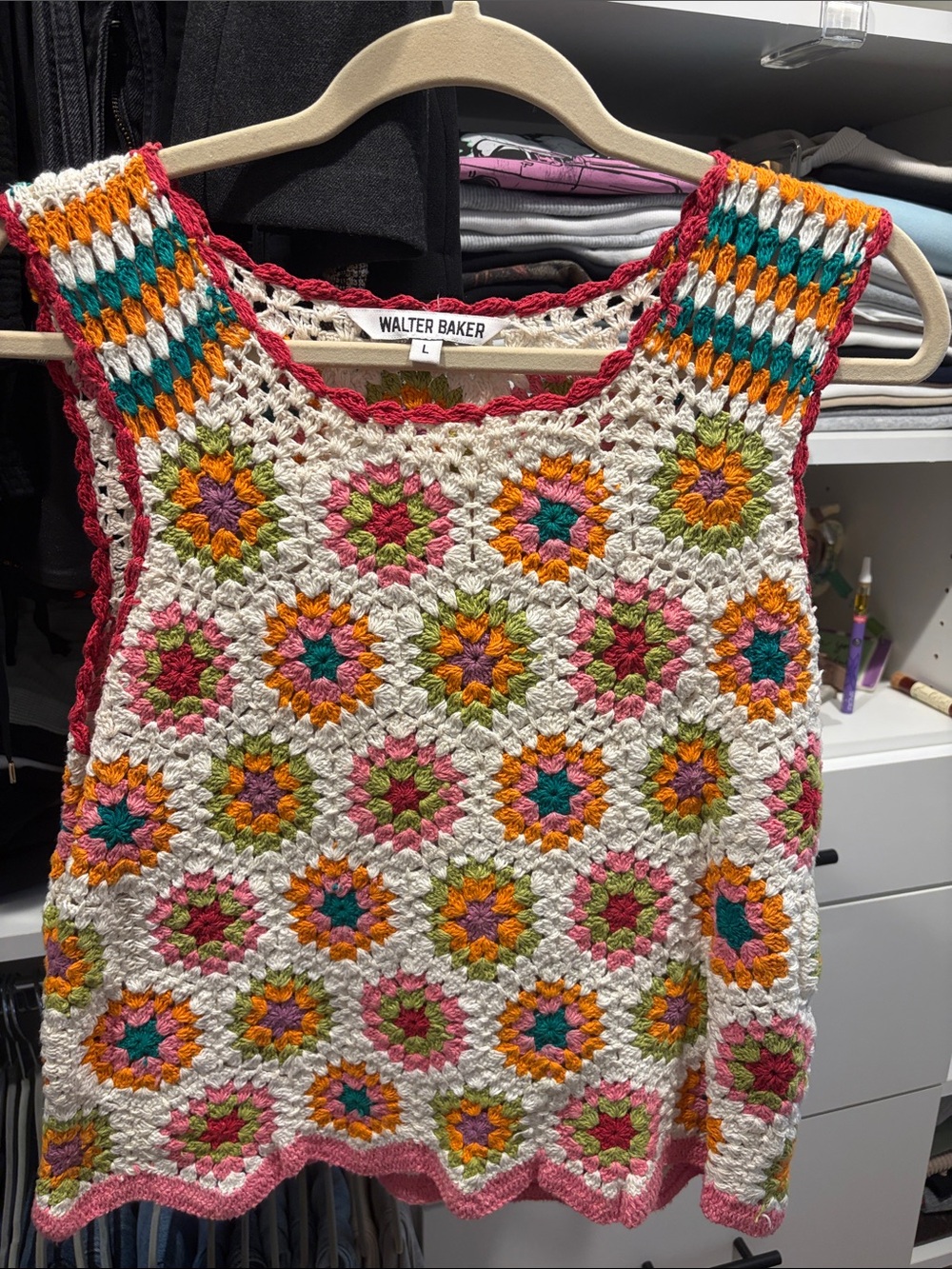 Walter Baker Crochet Floral Tank Top in Cream, Pink, Orange, Green, Teal